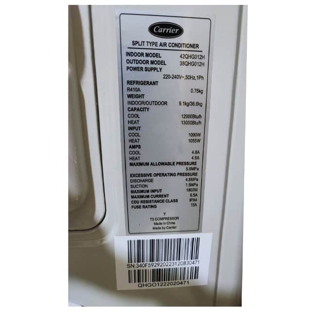 کولر گازی کریر 12000 کم مصرف 42QHG012H R410A T3